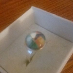 Silver Plated glass cabochon adjustable ring